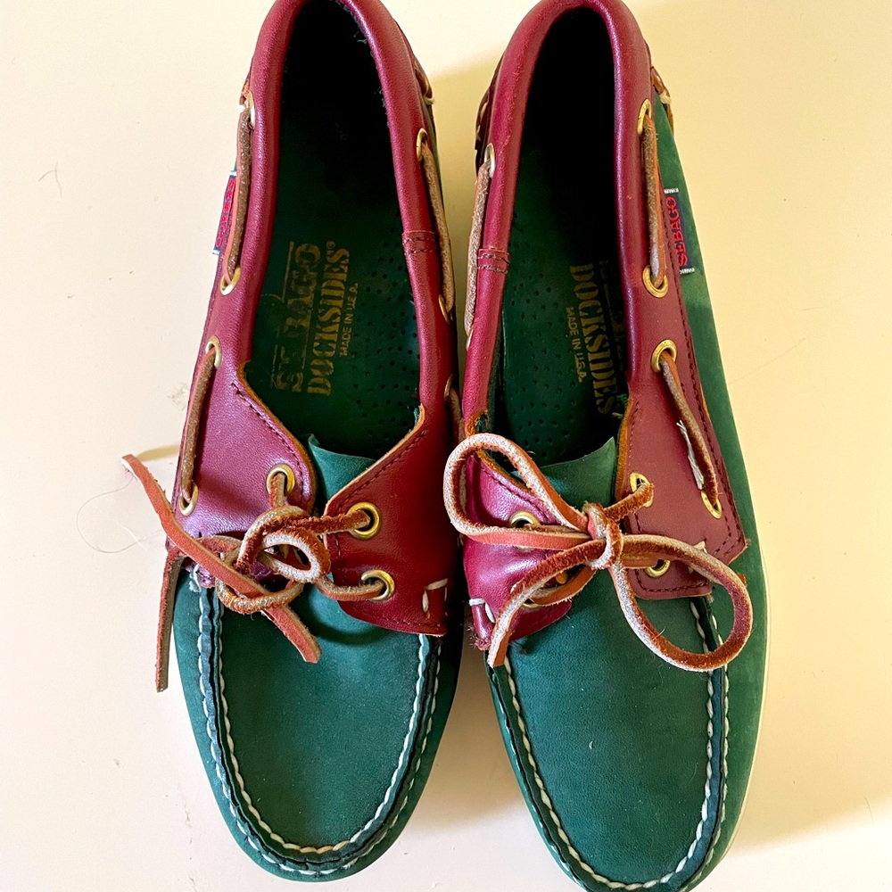 SEBAGO docksides women shoes size 6.5 green and brown.